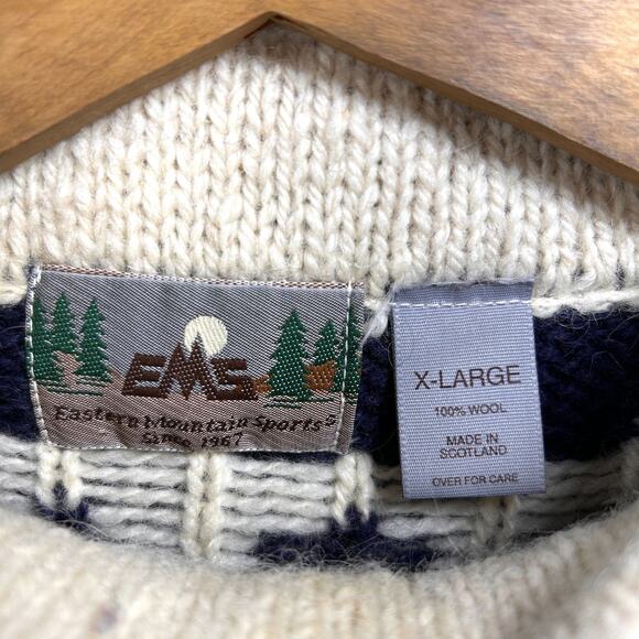 EMS Wool Men XL Birdseye Sweater Fair Isle Scotland Eastern Mountain Sports - Picture 4 of 10